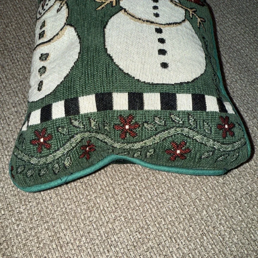 Decorative Small Snowman Accent Pillow Tapestry Holiday Design W Velvet Back